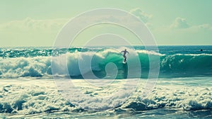 Thrill-seekers ride the waves, framed by a backdrop of endless ocean