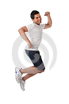 Thrilled man jumping for joy photo