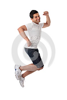 Thrilled man jumping for joy