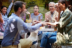 Thrilled people witnessing proposal. selective focus photo