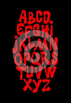 Thriller brush calligraphy hand lettering font. Vector alphabet photo