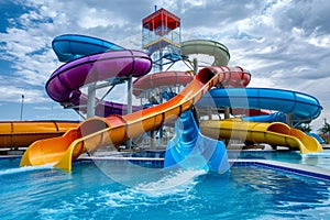 Thrilling aqua park adventure with slides, pools, and splashes. photo