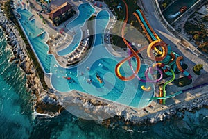 Thrilling aqua park adventure with slides, pools, and splashes. photo