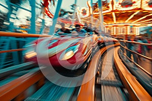 Thrilling Blurred Roller Coaster Ride photo