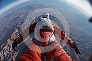 Thrilling Freefall Over Rugged Terrain Captured From Skydivers Perspective at Dawn