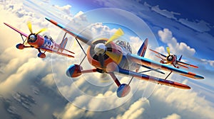 Thrilling Sky Race: Three Speeding Planes in Abstract Illustration photo