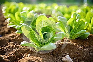 Thriving Romaine lettuce growing farm. Generate Ai photo