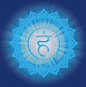 The throat chakra - Vishuddha, blue background