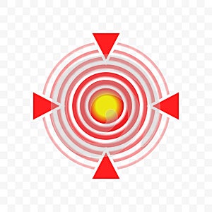 Throat pain or joint pain target red circle vector icon, pain localization spot of sore hurt and ache of toothache, stomach pain