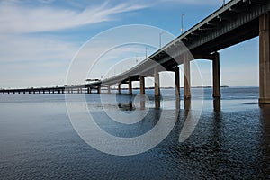 Throgs Neck Bridge connecting Queens to the Bronx in New York Ci