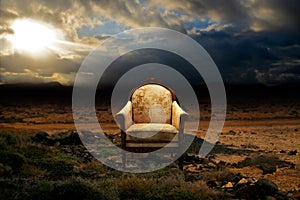 Throne in desolated rock desert