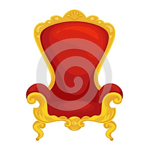 Throne king with gold armrest and legs cartoon red icon. Seignorial expensive rich chair. Armchair.