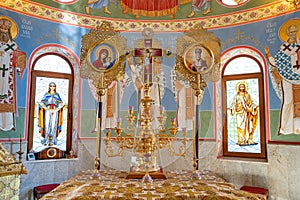 The throne of the Orthodox Church in the Altar. Religious holidays concept. Orthodoxy.