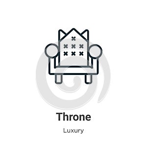 Throne outline vector icon. Thin line black throne icon, flat vector simple element illustration from editable luxury concept
