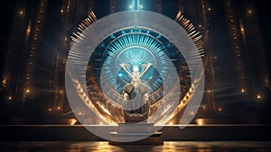 Throne room inside of the Pyramid. Fantasy background. AI generated image