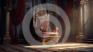 Throne room in a medieval castle king sitting on the throne. Generative AI