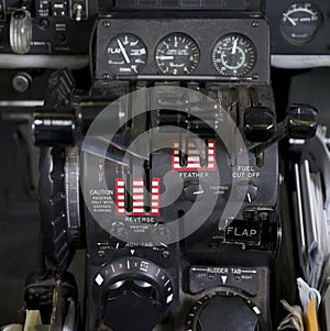 Throttle quadrant in airplane photo