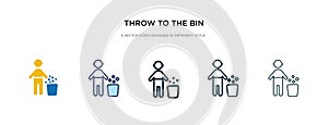 Throw to the bin icon in different style vector illustration. two colored and black throw to the bin vector icons designed in