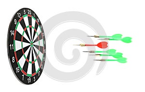 Throwing color arrows into dart board on white