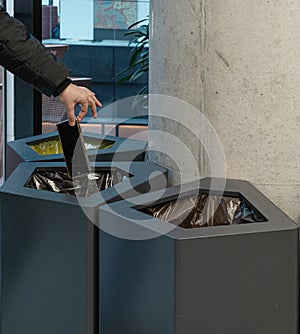 Throwing Out Smartphone, Put Electronic Device Into Trash Can, Throwed Away Smartphone