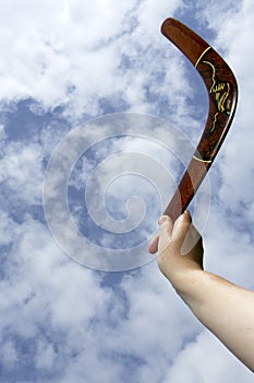 Throwing painted boomerang, vertical