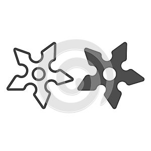 Throwing star, shuriken, ninja weapon line and solid icon, asian culture concept, blade, knife vector sign on white