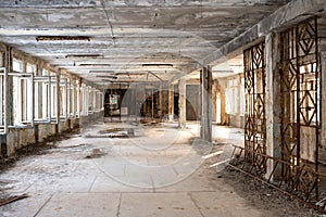 The thrown and destroyed school in Pripyat after the Chernobyl accident in Ukraine in 1986