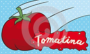 Thrown Tomato in Tomatina Event, Vector Illustration photo