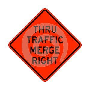 Thru traffic merge right road sign