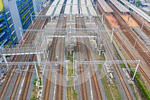 THSR Kaohsiung Station with train passing by, this station is the Taiwan High Speed Rail located in Zuoying, Kaohsiung, Taiwan