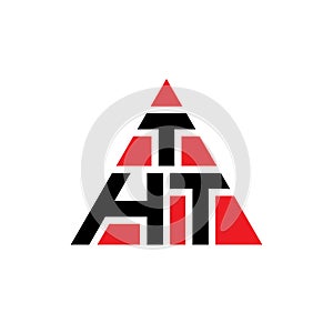 THT triangle letter logo design with triangle shape. THT triangle logo design monogram. THT triangle vector logo template with red
