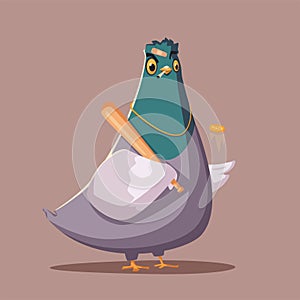 Thug life. Bandit pigeon. Criminal character. Cartoon vector illustration