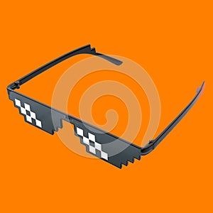 thug life sunglasses isolated on an orange background