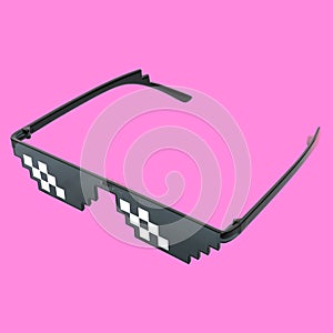 thug life sunglasses isolated on a pink background