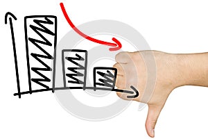 Thumb Down Decreasing Bar Graph Clear Glass Whiteboard