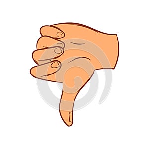 Thumb down gesture icon, cartoon style