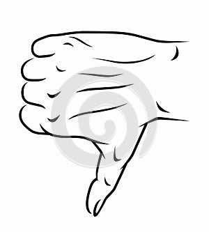 Thumb down hand gesture vector illustration in engraving linear style