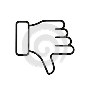 Thumb Down Line Icon. Dislike Finger Down Gesture in Social Media Linear Pictogram. Negative Vote Outline Sign