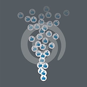 Thumb likes flying up for stories and live streams. Blue thumb icons for social media ui. Vector illlustration