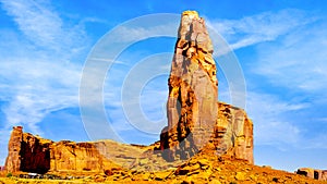 The Thumb, a massive Red Sandstone Formation in Monument Valley