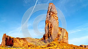 The Thumb, a massive Red Sandstone Formation in Monument Valley