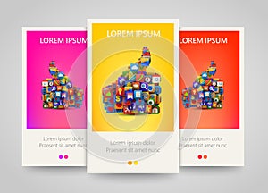 Thumb silhouette with many application icons banner set