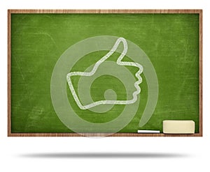 Thumb up concept on blackboard