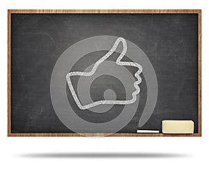 Thumb up concept on blackboard