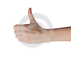 Thumb up, cool, best, hand gesture isolated on white