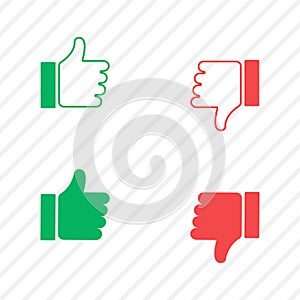 Thumb up and down icon. Good or bad, like and dislike set. Isolated illustration. Success and bad finger. Vector EPS 10