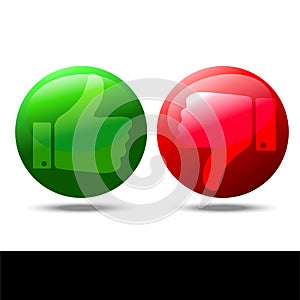 Thumb up and down red and green icons. I like and dislike round buttons in flat design