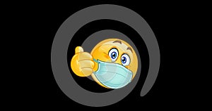 Thumb up emoji emoticon with medical mask animation