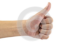 Thumb up or hand,finger signal signs symbols good ,like,approval and ok isolated on white background.