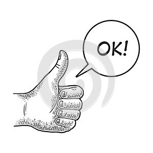 Thumb up hand gesture sketch vector illustration